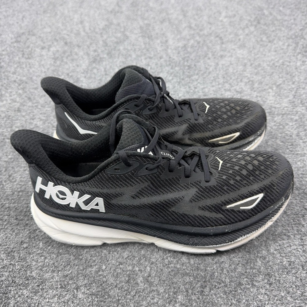 Hoka One One Clifton 9 Running Shoes Mens Size 10.5 Black Cushioned Sneakers